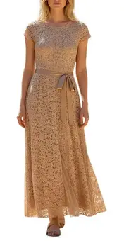 candalite dress gold Women Gown Womens 2X‎ Lace Maxi Sequin Belted Formal NWT - $48 New With Tags hip
