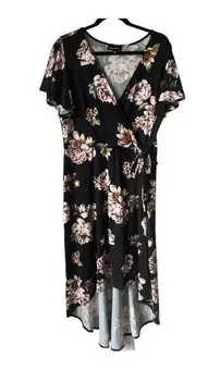 Fortune + Ivy Women'S Irene Faux Wrap Brushed Knit Maxi Dress Black 1x