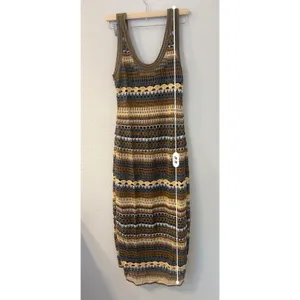 Zara Green Multi-Color Striped Crochet Maxi Dress Size S thumbnail 6
