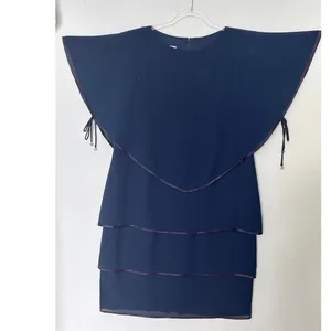 Late 1980s–1990s Patra Blue Chiffon Cape Overlay Beaded Dress Midi XL thumbnail 3