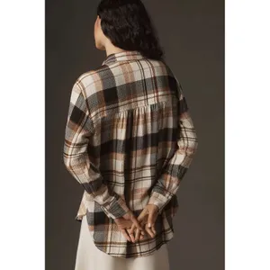 Anthropologie Pilcro Relaxed Long-Sleeve Checkered Shirt Small Brown Plaid Boho Casual Flannel thumbnail 2