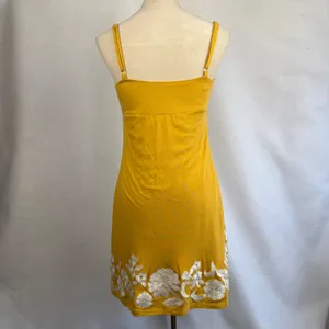 Mustard Yellow Floral Embroidered Sun‎ Dress Medium Bohemian Vacation Resortwear thumbnail 5