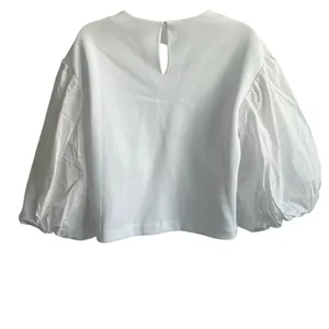 NWOT English Factory Balloon Sleeve Crew Neck Blouse White Size Medium thumbnail 7