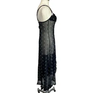 Flora Nikrooz Sheer‎ Vintage Black Slip Dress Y2K Mesh Lip Print Size XS thumbnail 2
