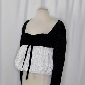 NWT!! FOR LOVE AND LEMONS‎ Elisa Long Sleeve Top Black Velvet Taffeta Eyelet XS thumbnail 6