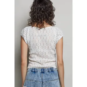POL Sweetheart Neck Lace Short Sleeve Top - Medium thumbnail 4