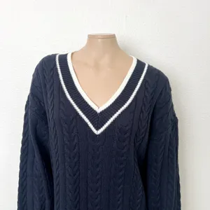[VICI] Navy Blue White V-Neck Chunky Cable Knit Oversized Sweater Dress NWT XL thumbnail 4