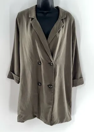 Lovers + Friends Olive Green Double-Breasted Trench Short Coat/Long Jacket-Sz S thumbnail 1
