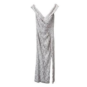 Alex Evenings Ivory Beige Glitter Lace Off Shoulder Formal‎ Maxi Dress Size 10 thumbnail 4
