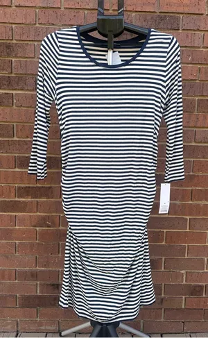 Liz Lange Maternity for Target Striped Dress Navy White Medium M 3/4 Sleeve New thumbnail 1