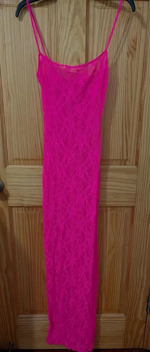 Skims Hot Pink Lace Maxi Slip Dress Size Small thumbnail 1