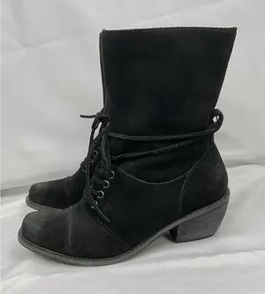 Latigo Portland Black Suede Lace Up Boots Side Zip Chunky Heel Boho Sz 7.5 thumbnail 1