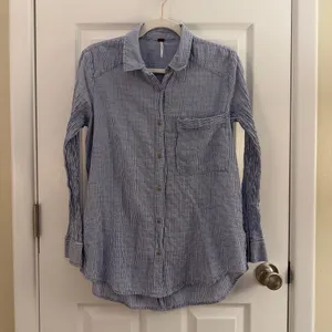 Free People No Limits Blue Stripe Cotton Button Up Shirt Blouse Small thumbnail 2