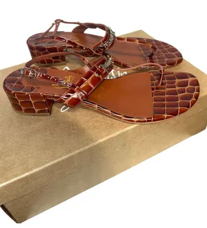 Christian Louboutin Brown Croc-Embossed Leather T-Strap Sandals box full set thumbnail 1
