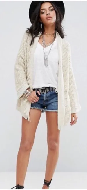 Free People I’ll Be Around Cardi cardigan sweater Cream Small Fringe Western thumbnail 1