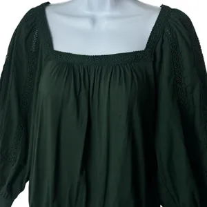 NEW‎ Anthropologie Chela Green Lace Puff Sleeve Babydoll Blouse Feminine L thumbnail 3