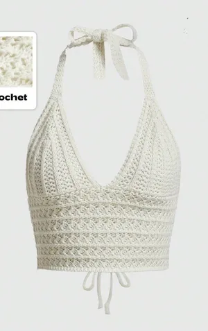 NWT Romwe Junior’s Crochet Halter Crop Top Size US 12‎ XL Festival Sexy Boho thumbnail 1