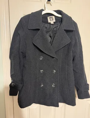 Anne Klein Womens Charcoal Gray Wool Blend Double Breasted Pea Coat Size Large thumbnail 1