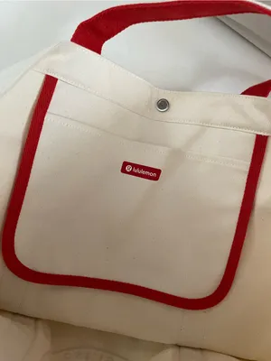 Lululemon NWT Daily Multi Pocket Canvas Tote Bag 20L Cream Red Trim thumbnail 13