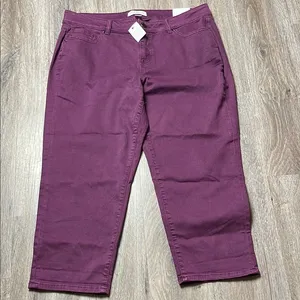 Lane Bryant Mid-Rise Essential Stretch Girlfriend Crop Purple Jeans thumbnail 1