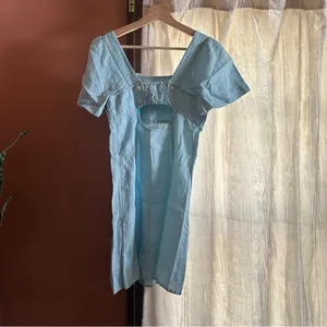Madewell‎ Square-Neck Mini Dress 100% Linen Euro Summer Coastal Blue NWT Sz 00 thumbnail 6