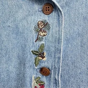 Vintage Christopher & Banks Denim Button Up Fall Leaf Embroidered Blouse Cottage thumbnail 4