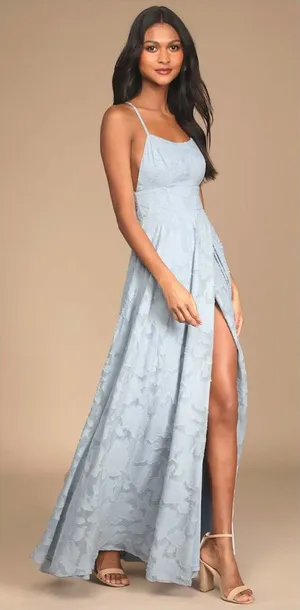 Lulu's Let There Be Romance Slate Blue Burnout Floral Maxi Dress thumbnail 1