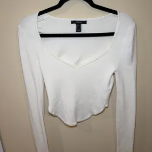 Forever 21 White Long Sleeve V-Neck Top thumbnail 1