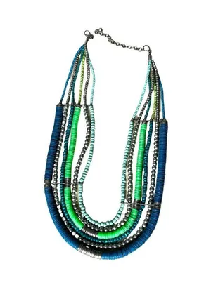 Vintage Blue and Green Multi Strand Necklace, Teal Bead Six Strand Necklace thumbnail 2
