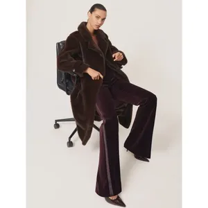 Reiss Cate Faux-Fur Long Belted Coat in Chocolate Brown thumbnail 4