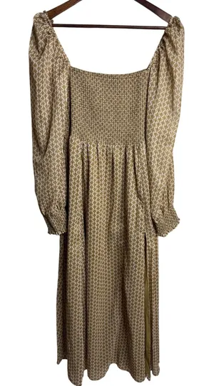 O.P.T Classic Smocked maxi Dress size XL Gold Metallic Square Neck Smocked thumbnail 1