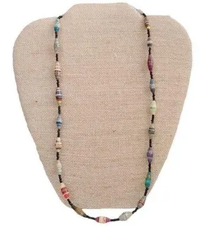 23” Handmade Beautiful Ugandan Paper Bead Necklace Toggle Closure thumbnail 1