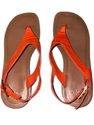 SARTO by Franco Sarto Leather Iris Slingback Sandal Orange Croco New Without Box thumbnail 2