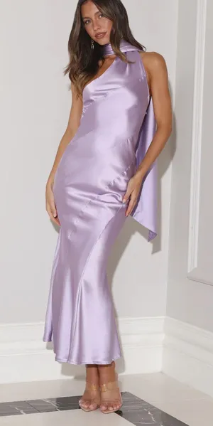 Hello Molly Glistening Lights Satin Maxi Dress Lilac thumbnail 2