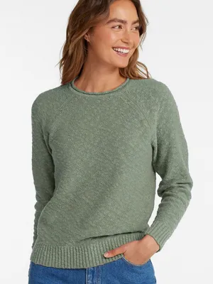 L.L.Bean teal midweight cotton slub rollneck pullover sweater, textured, knit thumbnail 3