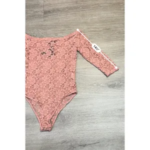 Coquette Dusty Rose Floral Lace Romantic Off Shoulder Bodysuit Sheer Y2K Small thumbnail 6