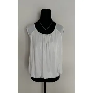 By Anthropologie Ivory White Shimmer Bubble Top Shirt SZ L Party Date Office EUC thumbnail 3