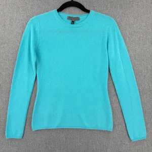 Quinn Cashmere Turquoise Blue Crew Neck Long Sleeve Sweater Luxury Lightweight thumbnail 1