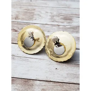 Vintage Clip On Earrings Large Statement Gold Tone, Silver Tone, Metallic Purple thumbnail 5