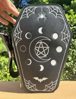 Mad Engine Gothic Coffin Crossbody Bag Pentagram Moon Occult Purse NWT thumbnail 2