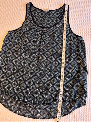 Converse Medium Navy Turquoise Blue Tile Geometric Henley Tank Top thumbnail 12