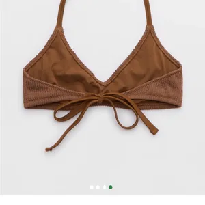 Aerie Women’s Medium Crinkle Halter Voop Bikini Top-Dark Brown thumbnail 4