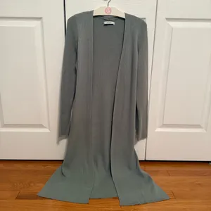 Abercrombie & Fitch Sage Green Ribbed Duster Open Front Cardigan thumbnail 2