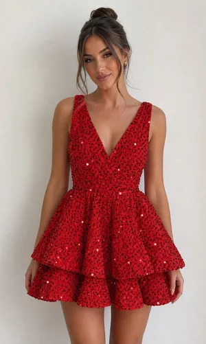 Red Sequin Party Dress Size 2 with Bow Back thumbnail 1