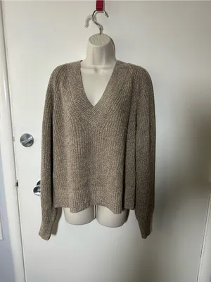 a new day Taupe V-Neck Chunky Knit Sweater thumbnail 2