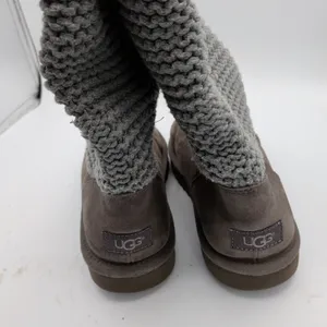 UGG Shaina Cardy Grey Knit Suede Mid Calf Boots Womens 10 1012534 thumbnail 4