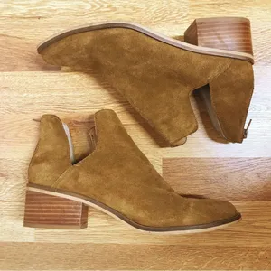 STEVE MADDEN Ankle Boot Size 10 Brown Suede Bootie Open Side Chunky Heel Western thumbnail 11