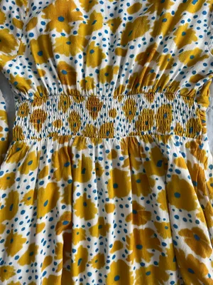 Vera for Anthropologie Sz XS Buttercup Mini Dress Floral Yellow Blue Buttons thumbnail 11