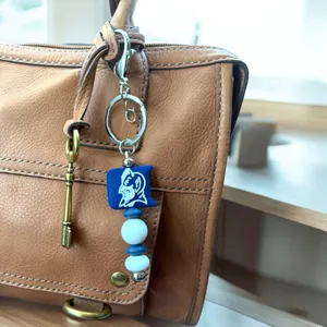 Handmade Duke Blue Devils Keychain with beads. Bag Charm, Zipper Pull. Team Spirit. thumbnail 3
