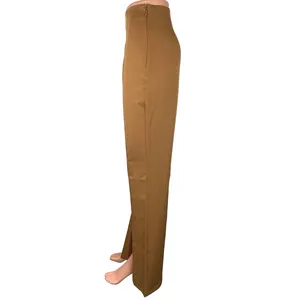 Lulus Brown High-Rise Split Hem Flare Leg Side Zip Trouser Dress Pants Size M thumbnail 2